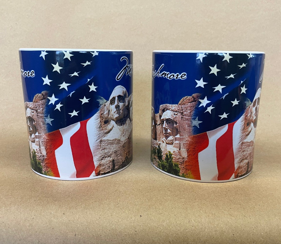 Mt. Rushmore U.S. Flag Mugs-Pair